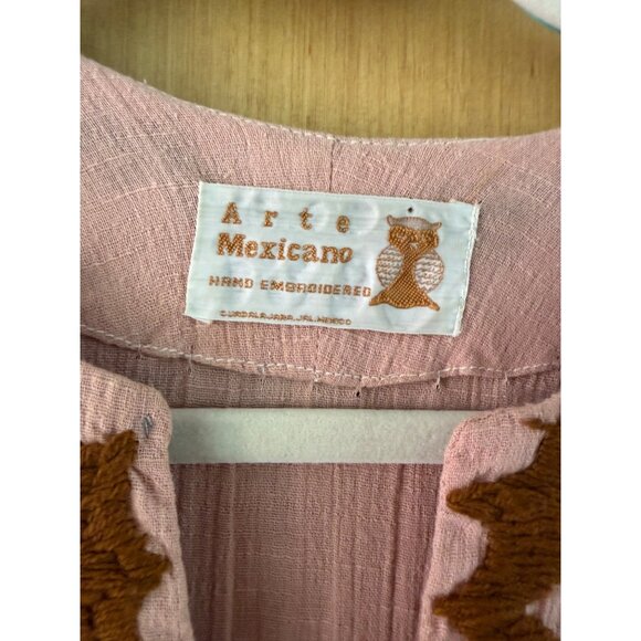 Arte Mexicano Womens Caftan Size M Pink Cotton Hand Embroidered Vintage Rare - Picture 13 of 16